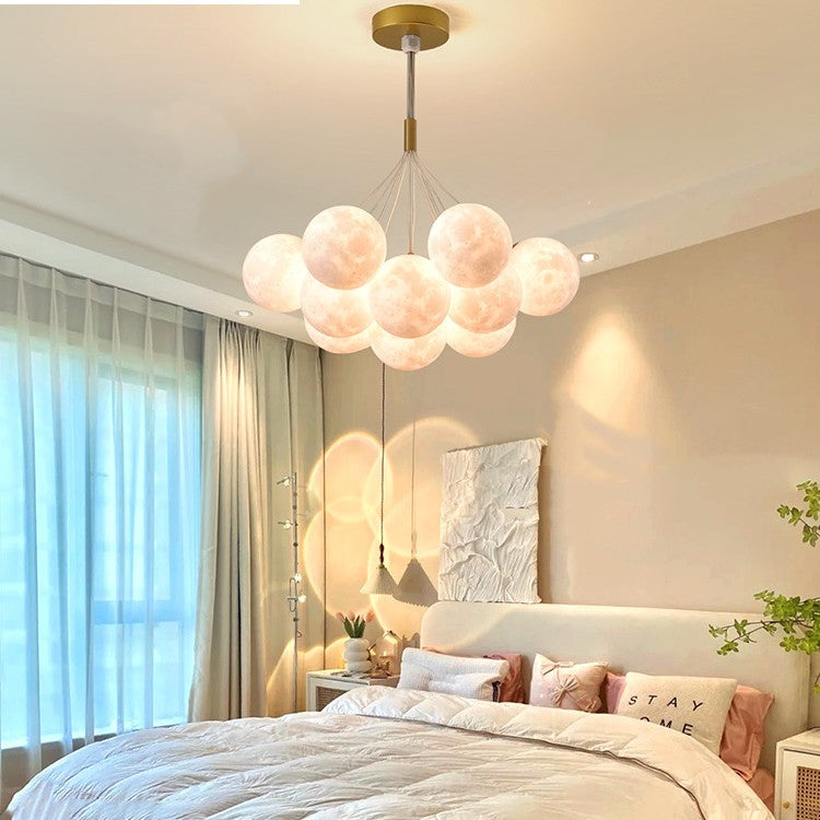 Bedroom Chandelier Nordic Lamps Creative Moon Bubble Lights / Golden 13pcs / White ball 12cm