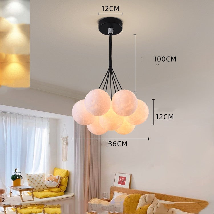 Bedroom Chandelier Nordic Lamps Creative Moon Bubble Lights / Black 7pcs / White ball 12cm