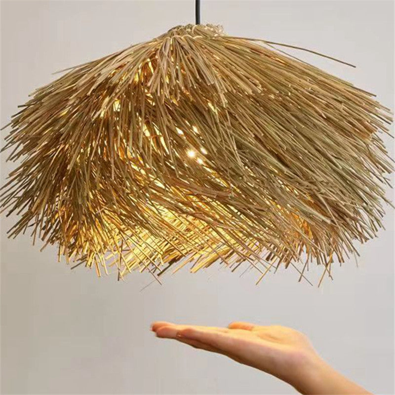 Japanese Wabi Sabi Style Rattan Woven Straw Hat Pendant Light / Diameter 50cm