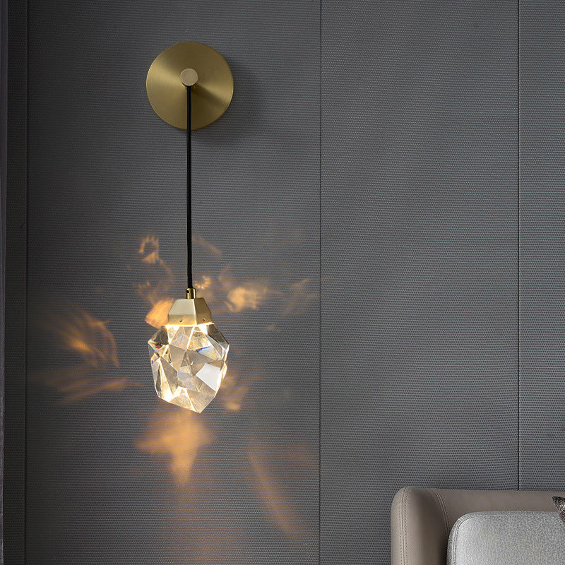 Light Luxury Crystal Modern Living Room Background Copper Wall Lamp / LED Three Colors / Copper Crystal