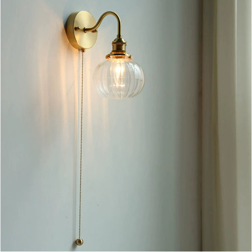 Living Room Bathroom Glass Pumpkin Bedside Aisle Creative Wall Lamp / Brass Edison 4W / Type A
