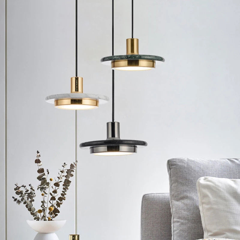 Nordic Round Marble Minimalist Chandelier / White
