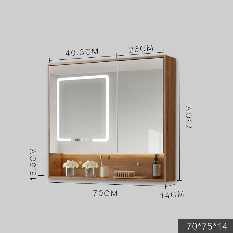 Smart Cabinet With Led Lights Anti-fog Hanging Wall Type Toilet Dressing Bathroom Combination Mirror / Wood color / 80cm