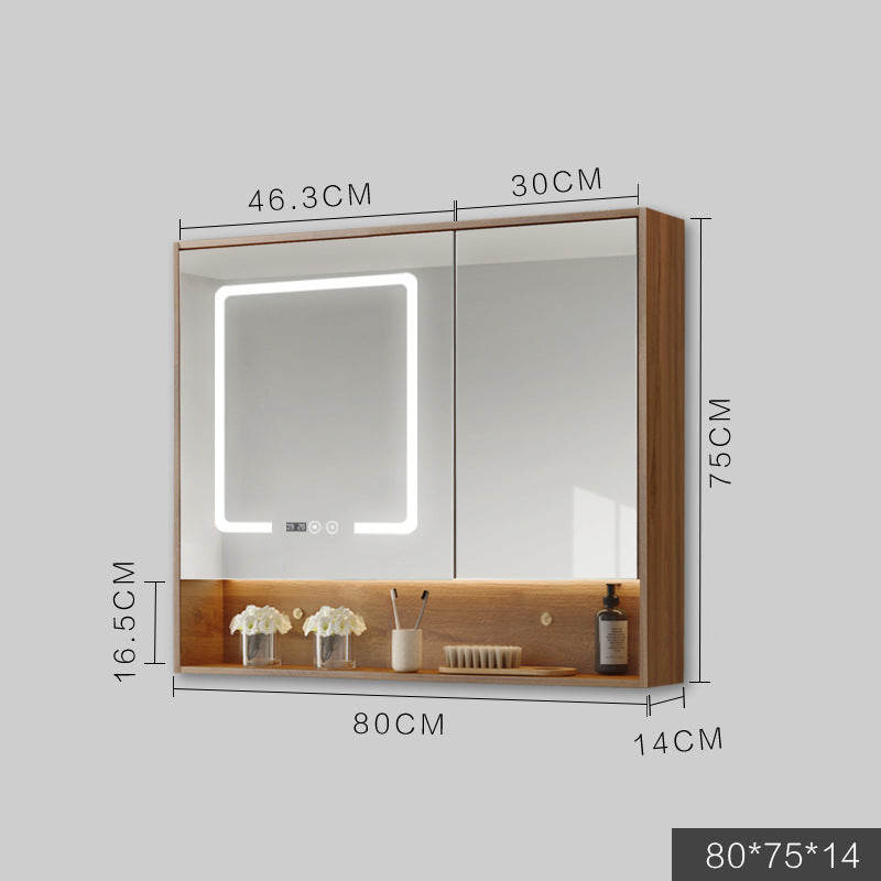 Smart Cabinet With Led Lights Anti-fog Hanging Wall Type Toilet Dressing Bathroom Combination Mirror / Wood color / 90cm