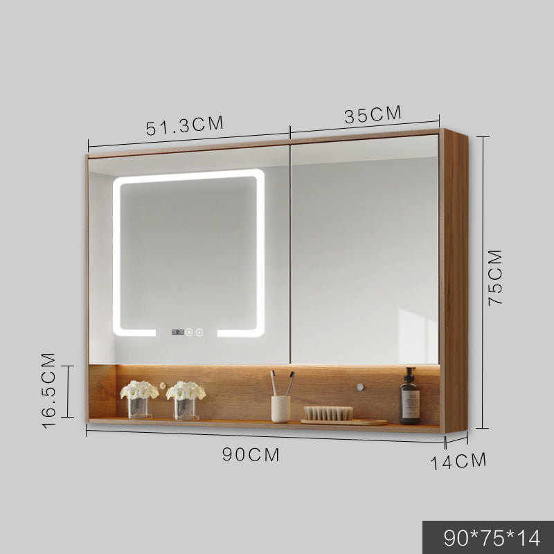 Smart Cabinet With Led Lights Anti-fog Hanging Wall Type Toilet Dressing Bathroom Combination Mirror / Wood color / 100cm