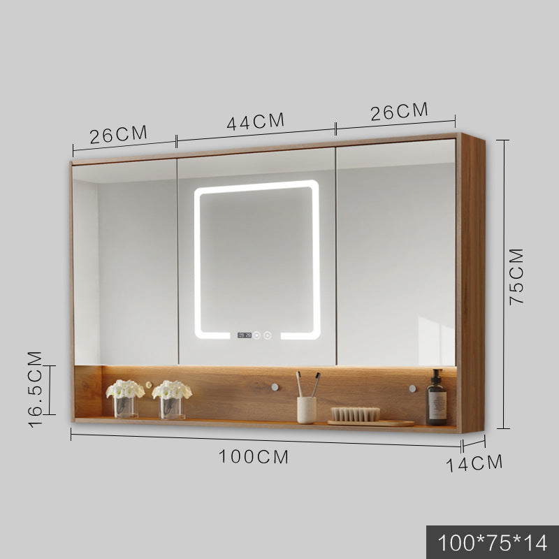 Smart Cabinet With Led Lights Anti-fog Hanging Wall Type Toilet Dressing Bathroom Combination Mirror / Wood color / 110cm