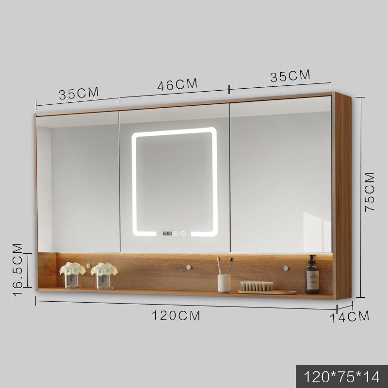 Smart Cabinet With Led Lights Anti-fog Hanging Wall Type Toilet Dressing Bathroom Combination Mirror / Wood color / 130cm