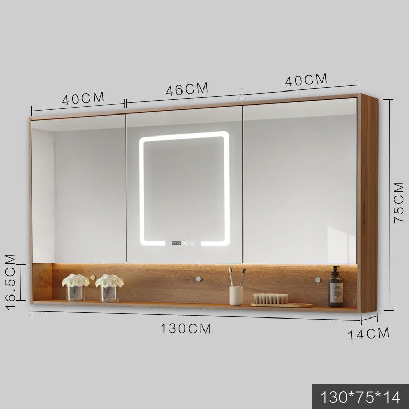 Smart Cabinet With Led Lights Anti-fog Hanging Wall Type Toilet Dressing Bathroom Combination Mirror / Wood color / 140cm