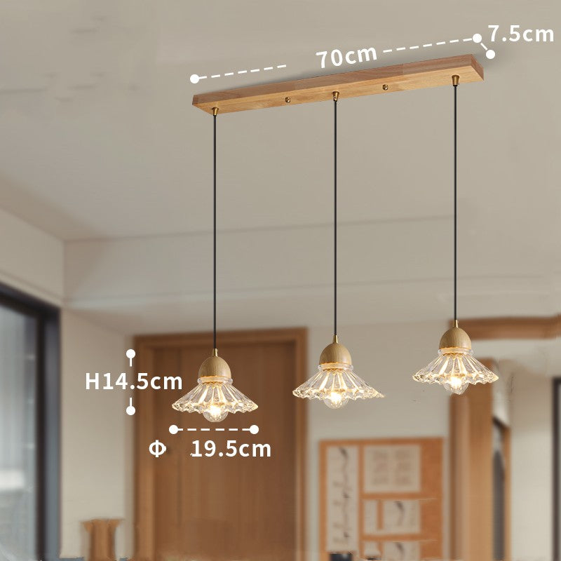 Solid Wood Glass Three Head Restaurant Nordic Modern Minimalist Chandelier / Double headed
