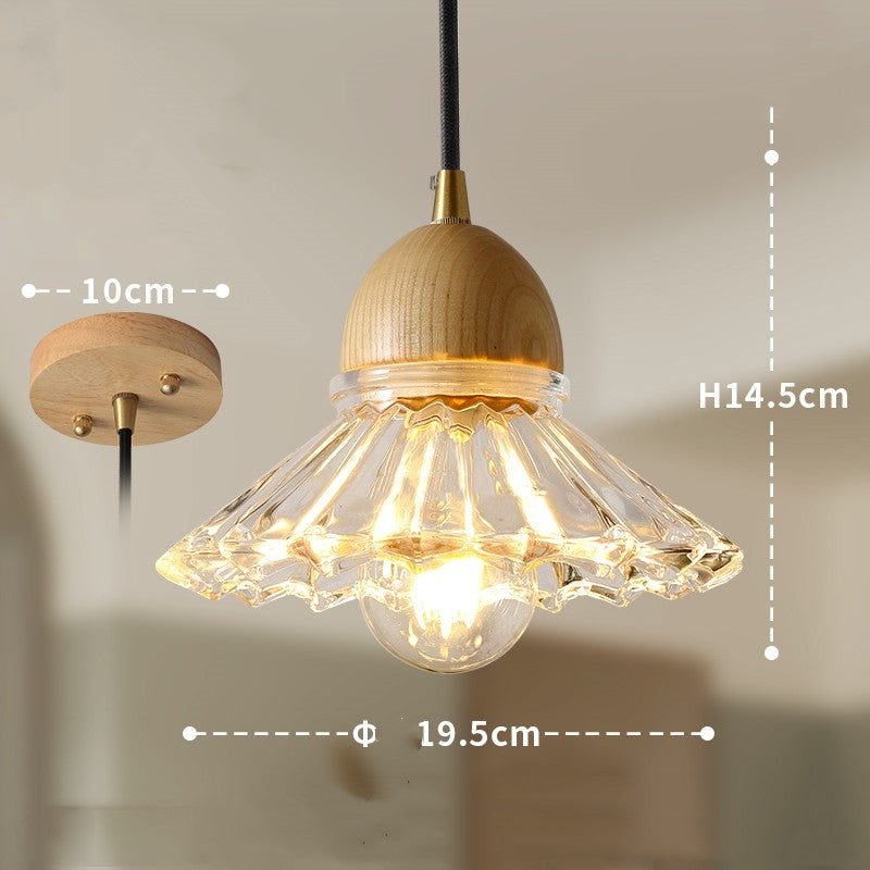 Solid Wood Glass Three Head Restaurant Nordic Modern Minimalist Chandelier / Three headed disc