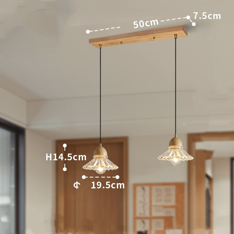 Solid Wood Glass Three Head Restaurant Nordic Modern Minimalist Chandelier / Single head
