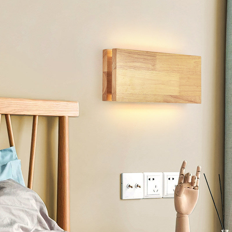 Solid Wood Wall Lamp Bedside Porch Hallway Balcony New Chinese Style / Wood color / Rectangular 35x15CM 12W / warm light