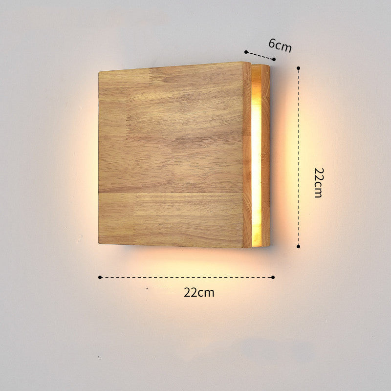 Solid Wood Wall Lamp Bedside Porch Hallway Balcony New Chinese Style / Wood color / Rectangular 35x15CM 12W / Three color dimming